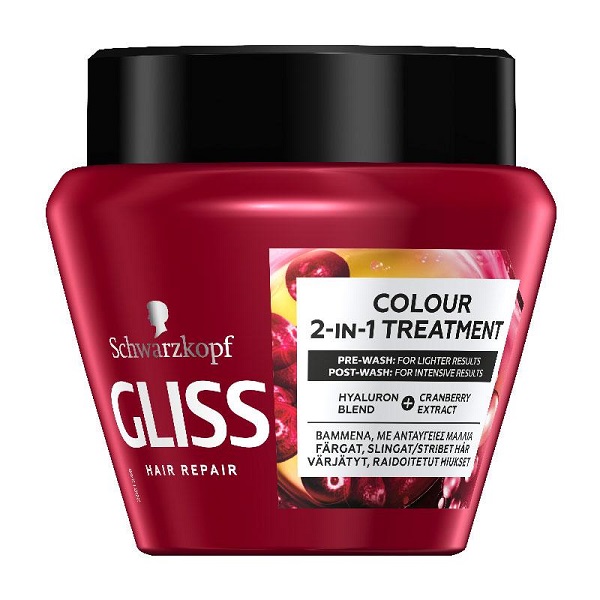 ماسک مو گلیس قرمز برای موهای رنگ شده Gliss Hair Repair Maschera Colour 2 in 1